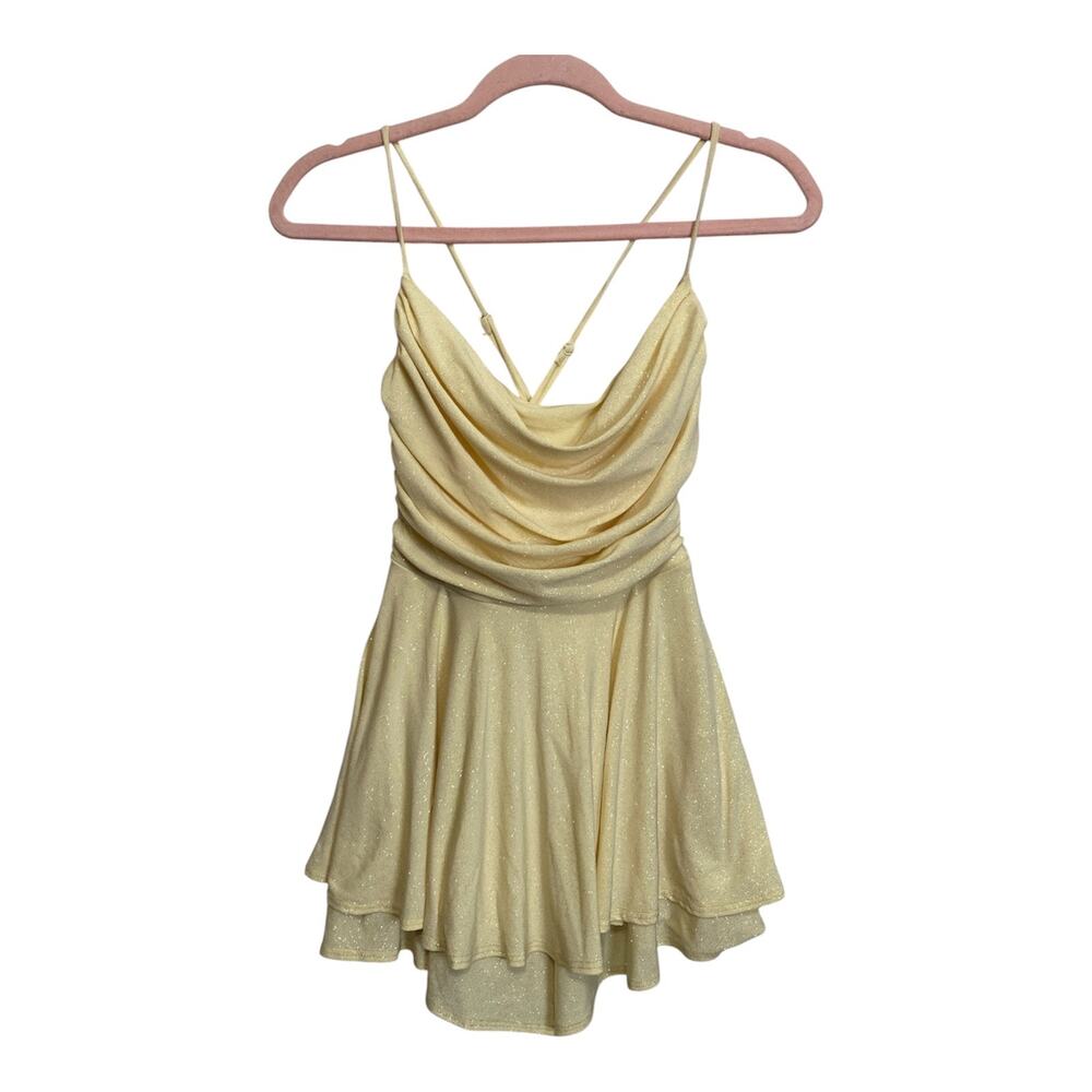 Windsor Women Yellow Gold Glitter Party Romper Open Back Size Small